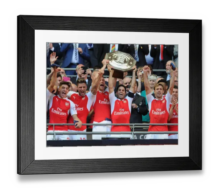 Framed Print : Arsenal's Winning Squad: Bellerin, Mertesacker, Arteta, Monreal, and Giroud Lift the FA Community Shield