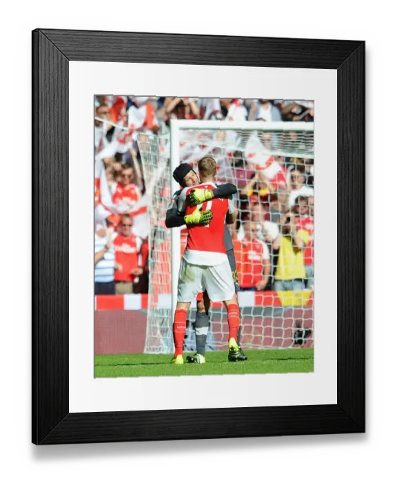 Framed Print : Arsenal's Unforgettable Embrace: Cech and Mertesacker Celebrate Community Shield Victory (2015-16)