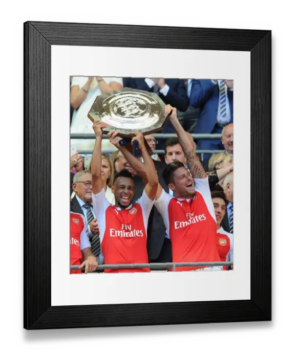 Framed Print : Arsenal's Coquelin and Giroud Lift the Community Shield Trophy Framed Print : Arsenal's Coquelin and Giroud Lift the Community Shield Trophy