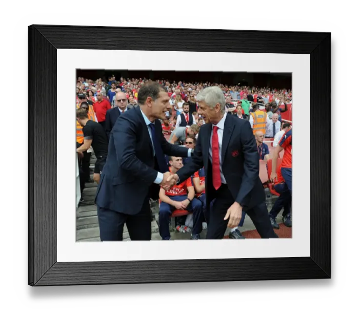 Framed Print : Arsene Wenger and Slaven Bilic: Pre-Match Handshake Between Arsenal and West Ham United Managers, 2015-16 Premier League