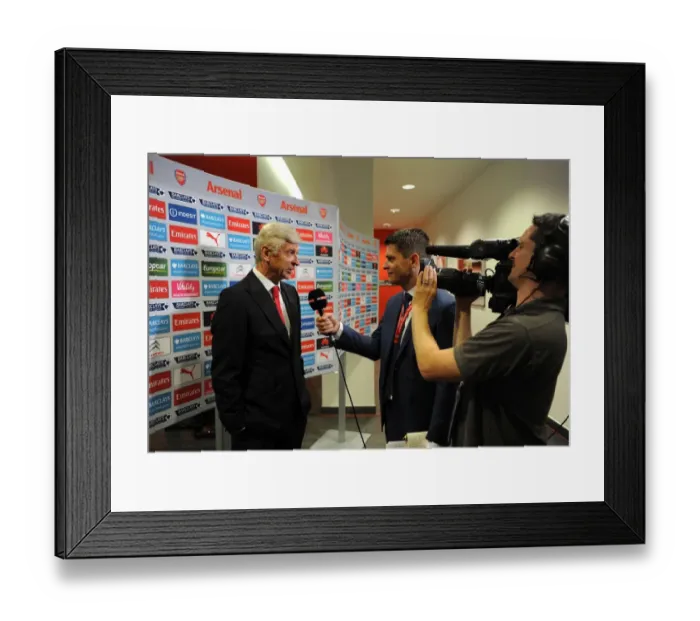 Framed Print : Arsene Wenger: Arsenal Manager's Pre-Match Interview vs West Ham United, Premier League 2015-16