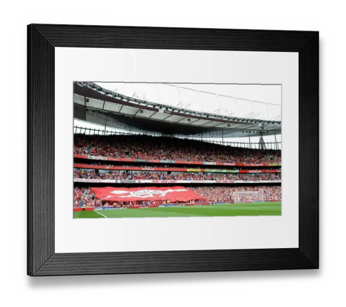 Framed Print : Arsenal fans banner. Arsenal 0: 2 West Ham United. Barclays Premier League. Emirates Stadium