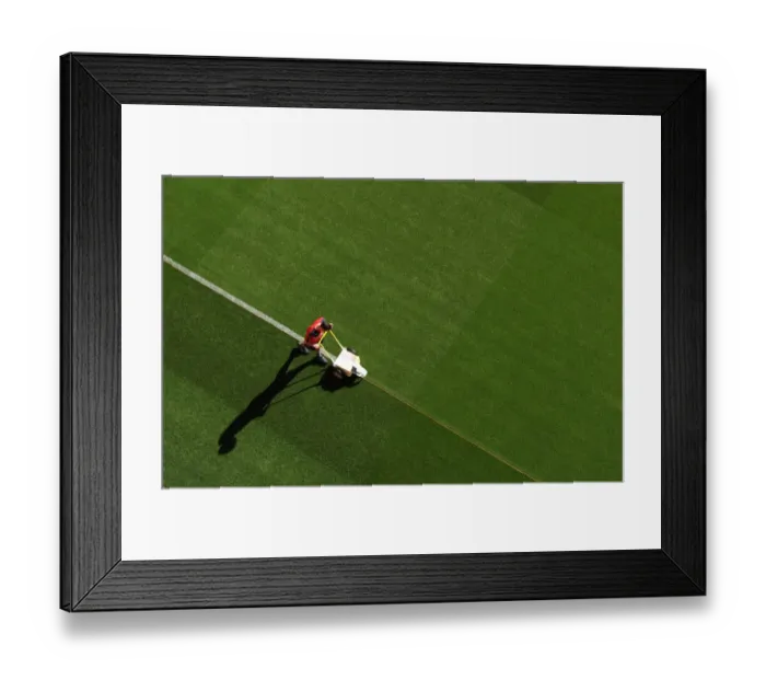 Framed Print : Arsenal's Emirates Stadium: Pre-Match Pitch Preparation for Arsenal vs. West Ham United, 2015-16