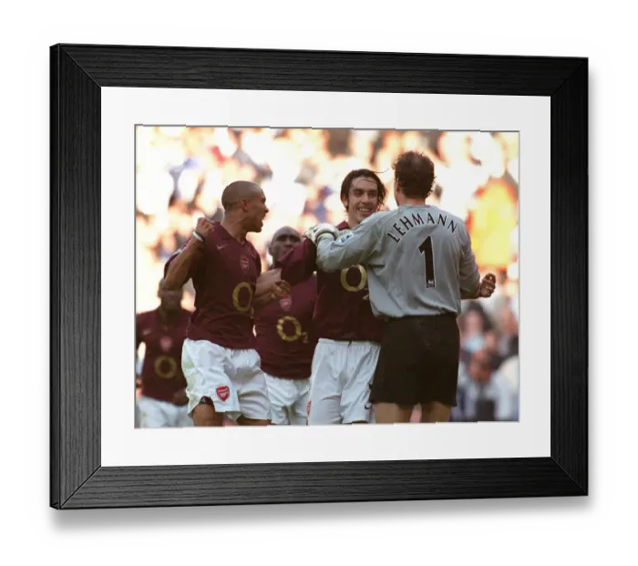 Framed Print : Robert Pires celebrates scoring the Arsenal goal with Gael Clichy and Jens Lehmann Framed Print : Robert Pires celebrates scoring the Arsenal goal with Gael Clichy and Jens Lehmann
