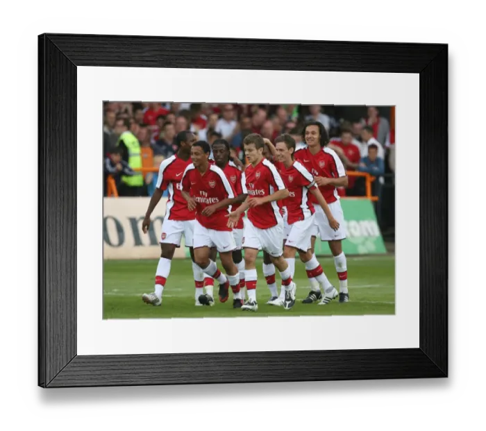 Framed Print : Nacer Barazite and Teammates Celebrate Arsenal's Second Goal Against Barnet, 2008