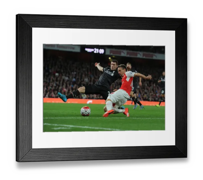 Framed Print : Monreal vs. Milner: Intense Battle in Arsenal vs. Liverpool, Premier League 2015 / 16 Framed Print : Monreal vs. Milner: Intense Battle in Arsenal vs. Liverpool, Premier League 2015 / 16