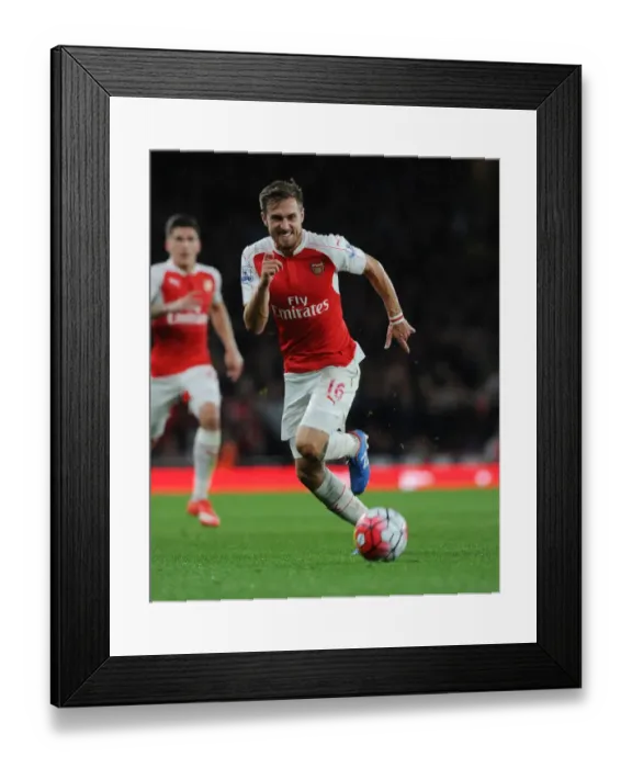Framed Print : Arsenal's Aaron Ramsey Faces Off Against Liverpool in the 2015 / 16 Premier League