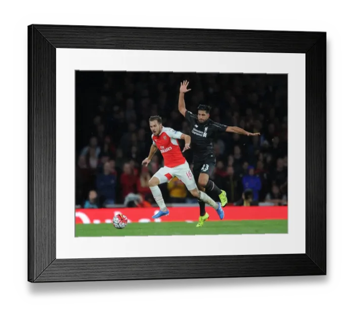 Framed Print : Clash of Titans: Arsenal vs. Liverpool - Premier League Battle (2015 / 16) - Ramsey vs. Can