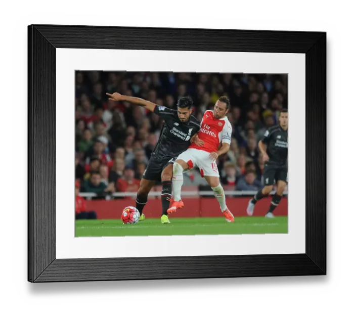 Framed Print : Clash of Midfield Titans: Cazorla vs. Can - Arsenal vs. Liverpool