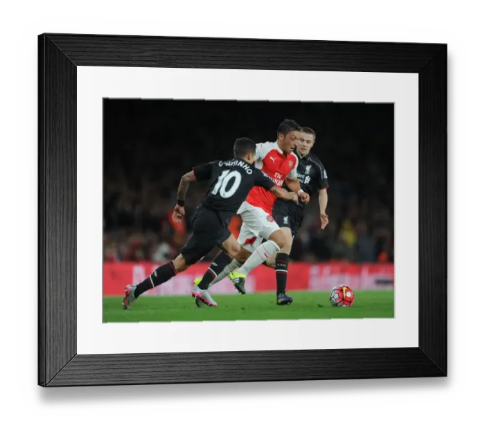 Framed Print : Intense Clash: Ozil vs Coutinho & Rossiter - Arsenal vs Liverpool, 2015 Framed Print : Intense Clash: Ozil vs Coutinho & Rossiter - Arsenal vs Liverpool, 2015
