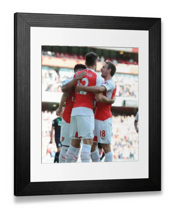 Framed Print : Arsenal's Giroud and Monreal Celebrate Goals Against Stoke City (2015-16)