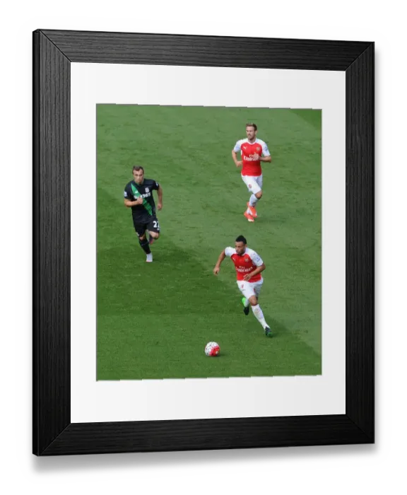 Framed Print : Arsenal's Coquelin and Monreal Bravely Defend Against Shaquiri's Stoke Onslaught (2015-16)