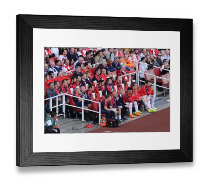 Framed Print : Arsene Wenger the Arsenal Manager in the dug out Framed Print : Arsene Wenger the Arsenal Manager in the dug out