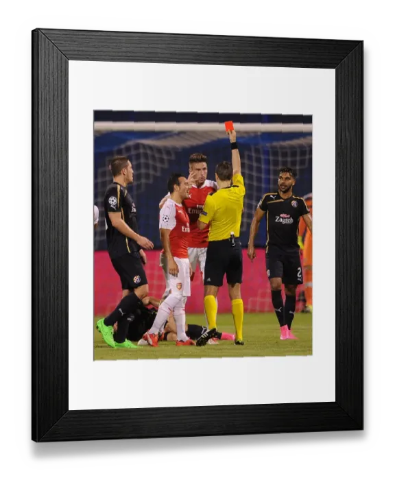 Framed Print : Olivier Giroud's Red Card: Arsenal vs. Dinamo Zagreb, UEFA Champions League 2015