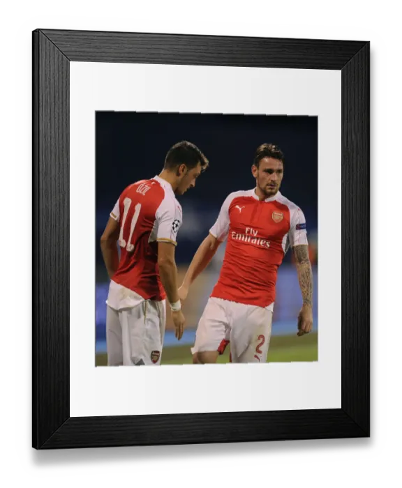 Framed Print : Arsenal's Ozil and Debuchy: A Moment from the Dinamo Zagreb Showdown (2015-16) Framed Print : Arsenal's Ozil and Debuchy: A Moment from the Dinamo Zagreb Showdown (2015-16)