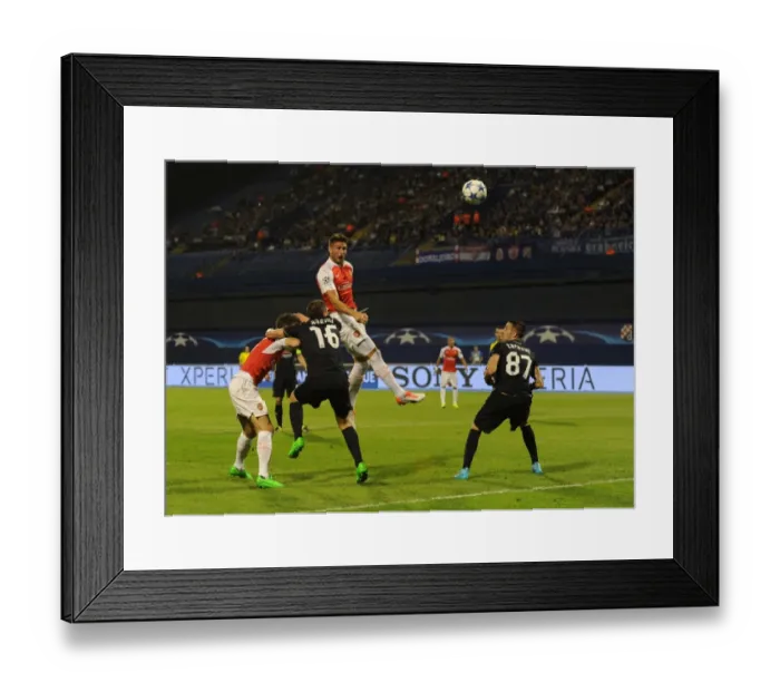 Framed Print : Champions League Showdown: Giroud's Header Thwarted by Eduardo Framed Print : Champions League Showdown: Giroud's Header Thwarted by Eduardo