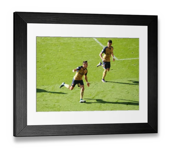 Framed Print : Arsenal's Unforgettable Goal Celebration: Sanchez and Oxlade-Chamberlain's Moment of Triumph Against Leicester City (2015 / 16) Framed Print : Arsenal's Unforgettable Goal Celebration: Sanchez and Oxlade-Chamberlain's Moment of Triumph Against Leicester City (2015 / 16)