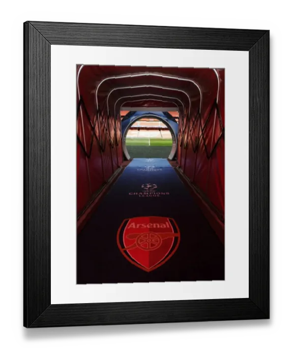 Framed Print : Arsenal vs Olympiacos: Players Tunnel, Emirates Stadium - UEFA Champions League 2015 / 16