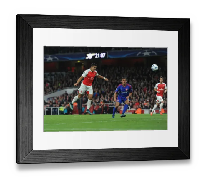 Framed Print : Alexis Sanchez Scores Arsenal's Second Goal Against Olympiacos in the 2015 / 16 UEFA Champions League Framed Print : Alexis Sanchez Scores Arsenal's Second Goal Against Olympiacos in the 2015 / 16 UEFA Champions League