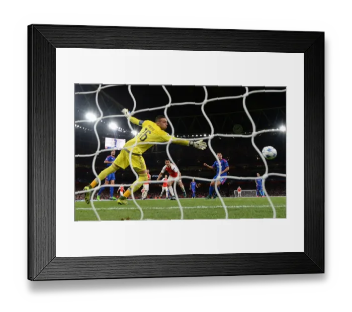 Framed Print : Alexis Sanchez Scores Arsenal's Second Goal Against Olympiacos in the 2015 Champions League