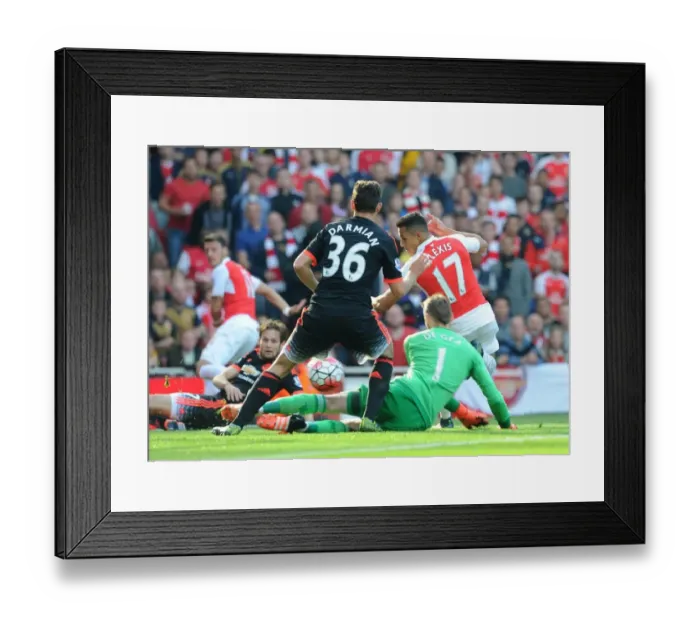 Framed Print : Alexis Sanchez Scores the Opener: Arsenal vs Manchester United, 2015 / 16 - Sanchez Stuns De Gea Framed Print : Alexis Sanchez Scores the Opener: Arsenal vs Manchester United, 2015 / 16 - Sanchez Stuns De Gea