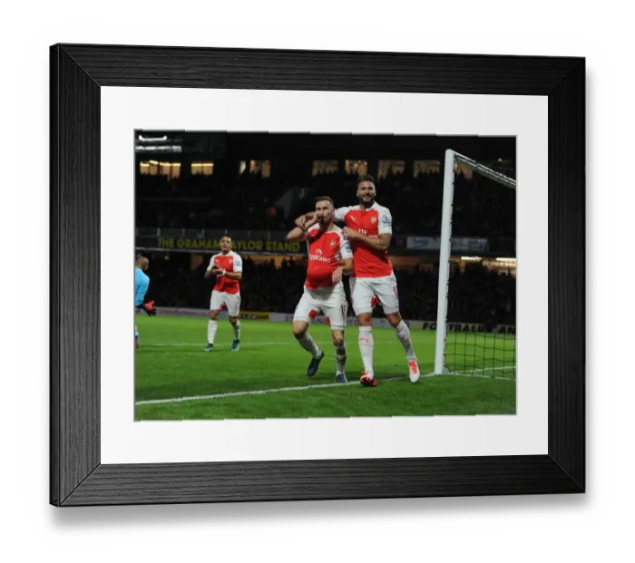 Framed Print : Arsenal's Ramsey and Giroud Celebrate Goals Against Watford (2015 / 16)