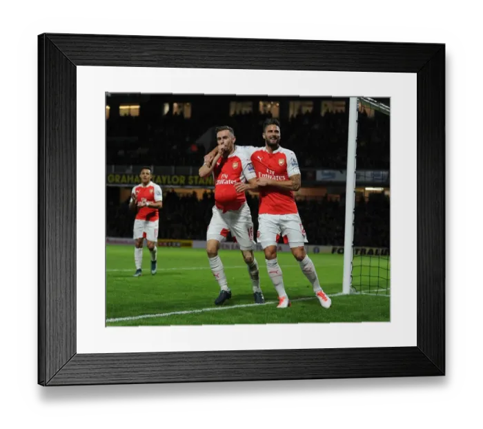Framed Print : Arsenal's Ramsey and Giroud Celebrate Goals Against Watford (2015 / 16)