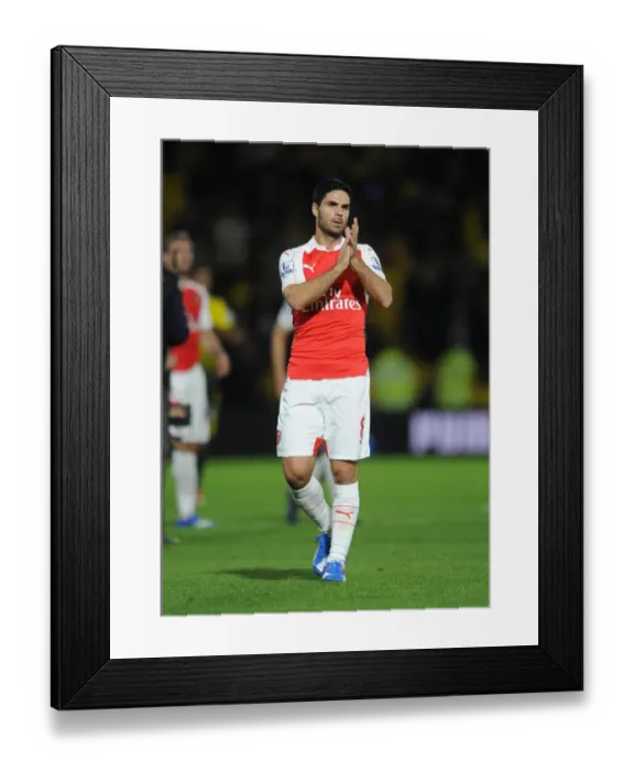 Framed Print : Mikel Arteta Celebrates with Arsenal Fans: Watford Victory (2015 / 16)