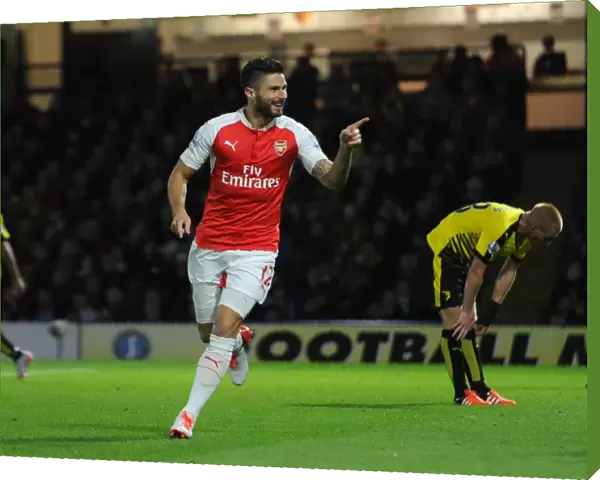 Arsenal's Olivier Giroud and Teammates Celebrate Second Goal Against Watford in Barclays Premier League