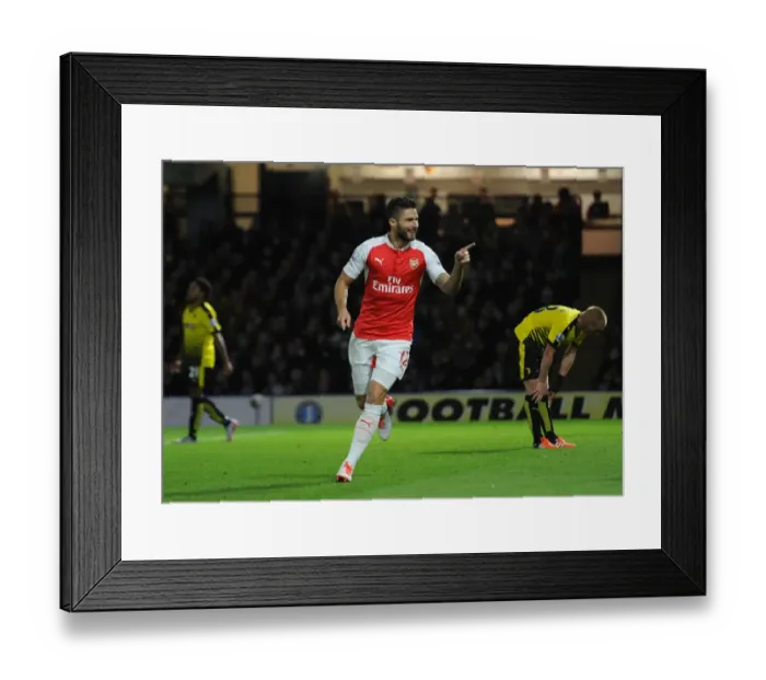Framed Print : Arsenal's Olivier Giroud and Teammates Celebrate Second Goal Against Watford in Barclays Premier League
