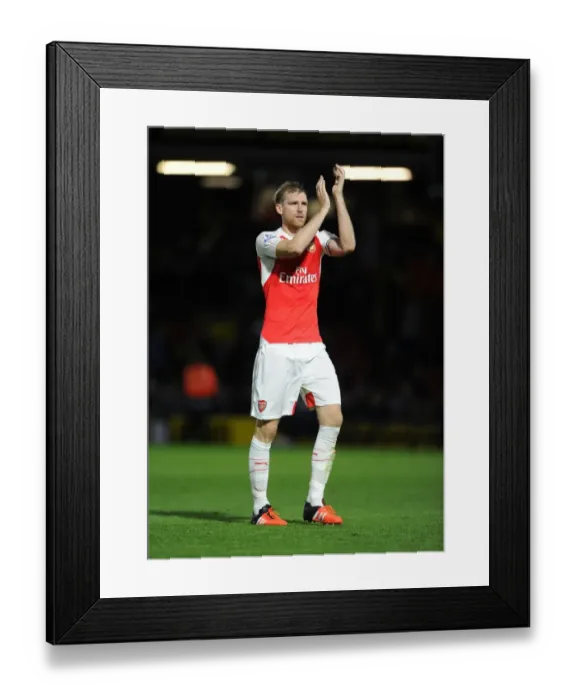 Framed Print : Per Mertesacker's Triumphant Moment with Arsenal Fans after Watford Victory, 2015 / 16 Premier League Framed Print : Per Mertesacker's Triumphant Moment with Arsenal Fans after Watford Victory, 2015 / 16 Premier League