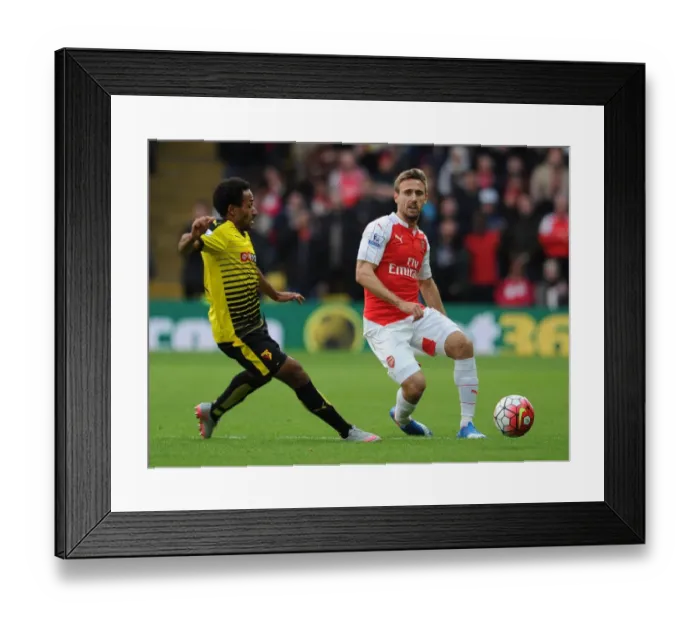 Framed Print : Monreal Under Pressure: A Battle Against Watford's Ikechi Abdi, Premier League 2015 / 16 Framed Print : Monreal Under Pressure: A Battle Against Watford's Ikechi Abdi, Premier League 2015 / 16