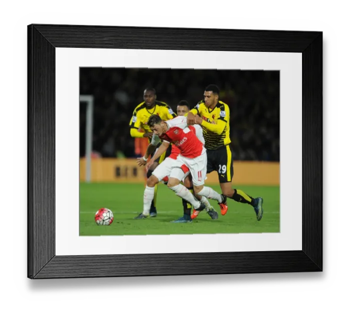 Framed Print : Mesut Ozil vs Etienne Capoue: A Midfield Showdown - Arsenal vs Watford, Premier League 2015 / 16