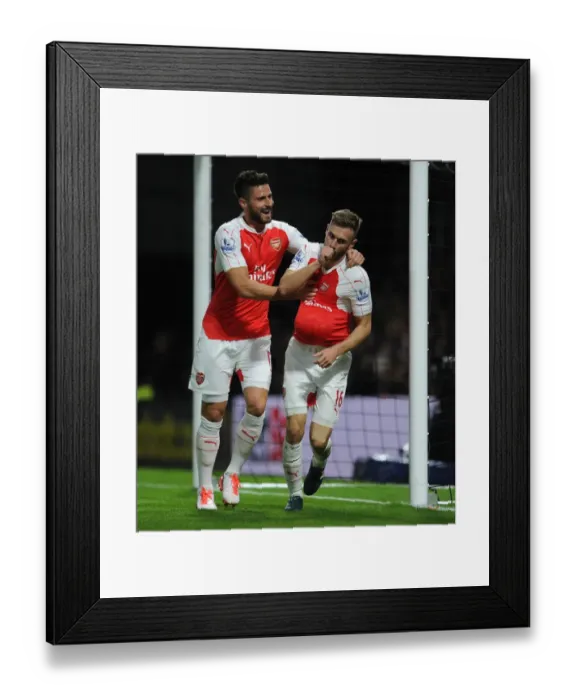 Framed Print : Arsenal's Unstoppable Duo: Ramsey and Giroud's Triumphant Goal Celebration vs. Watford (2015 / 16)