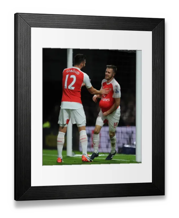 Framed Print : Arsenal's Unstoppable Duo: Ramsey and Giroud Celebrate Goals Against Watford (2015 / 16)