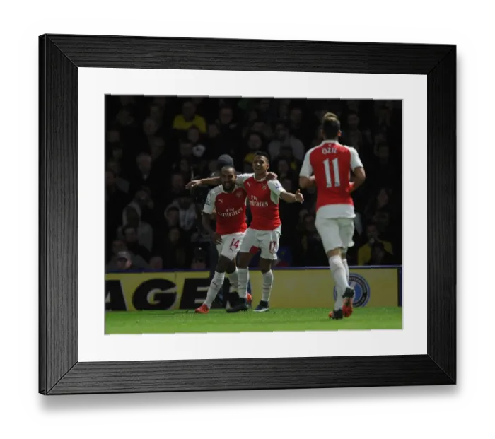 Framed Print : Arsenal's Big Three: Walcott, Sanchez, Ozil Celebrate First Goal vs. Watford (2015 / 16) Framed Print : Arsenal's Big Three: Walcott, Sanchez, Ozil Celebrate First Goal vs. Watford (2015 / 16)