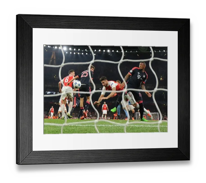 Framed Print : Olivier Giroud Scores First Goal Against Bayern Munich in 2015: Arsenal vs Bayern Champions League Clash