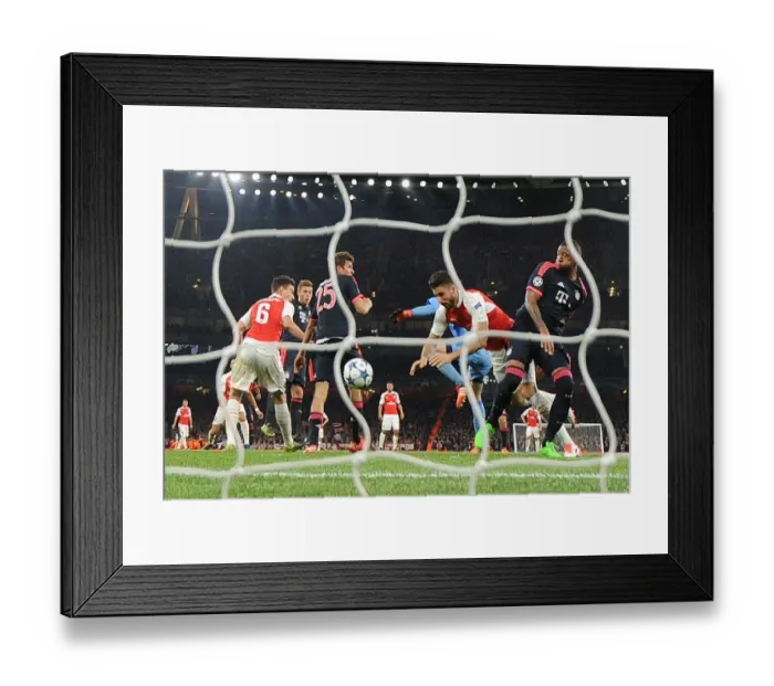 Framed Print : Olivier Giroud Scores the Thriller: Arsenal's Historic First Goal vs. FC Bayern Munchen in the 2015 / 16 UEFA Champions League