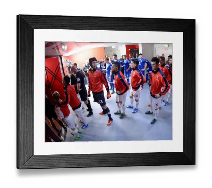 Framed Print : Arsenal's Defensive Wall: Cech, Coquelin, Bellerin, and Koscielny Unite Before Arsenal v Everton, 2015 / 16 Premier League