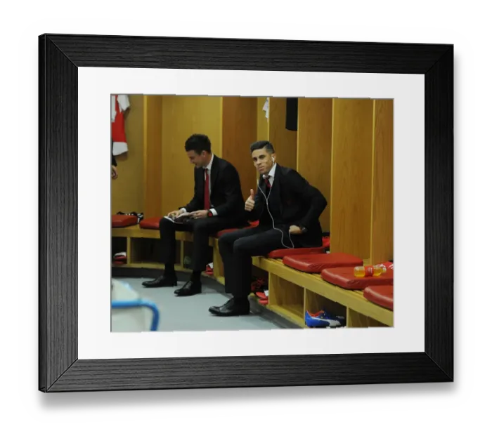Framed Print : Gabriel in the Arsenal Home Changing Room: Arsenal FC vs Everton (2015 / 16)