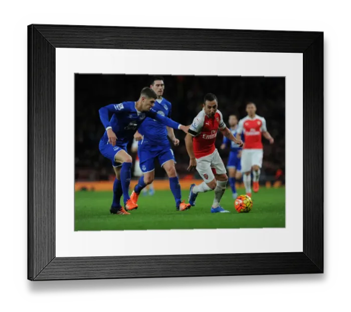 Framed Print : Clash of Midfield Maestros: Cazorla vs. Barkley in Arsenal vs. Everton, 2015 / 16 Premier League