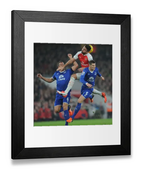 Framed Print : Clash at Emirates: Giroud vs Jagielka & Stones - A Battle for Supremacy (Arsenal vs Everton, 2015 / 16)