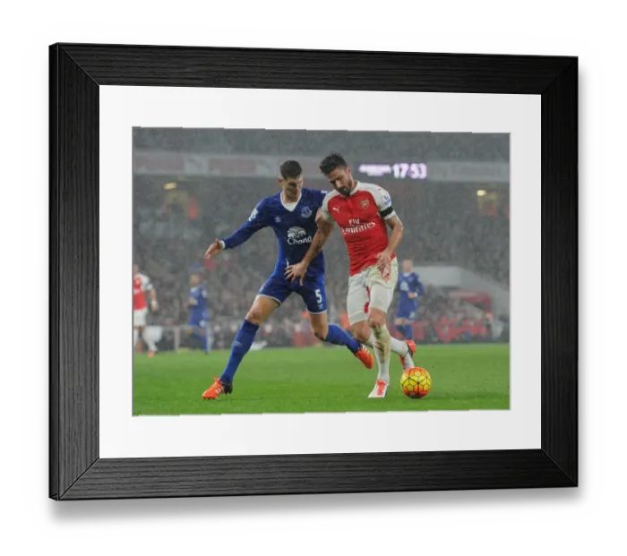 Framed Print : Giroud vs Stones: A Footballing Duel at the Emirates - Arsenal vs Everton, 2015 / 16 Premier League