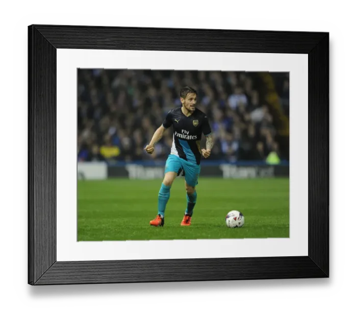 Framed Print : Mathieu Debuchy in Action: Arsenal's Victory over Sheffield Wednesday in the Capital One Cup 2015-16