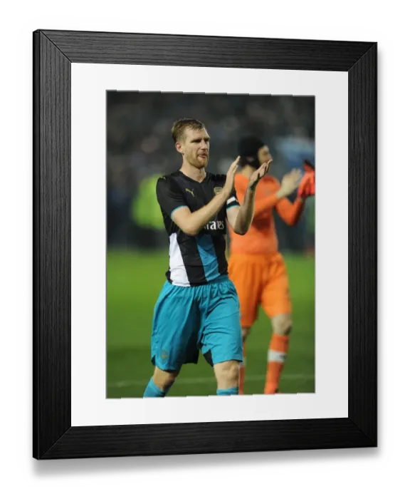 Framed Print : Arsenal's Per Mertesacker Celebrates with Fans after Capital One Cup Victory over Sheffield Wednesday Framed Print : Arsenal's Per Mertesacker Celebrates with Fans after Capital One Cup Victory over Sheffield Wednesday