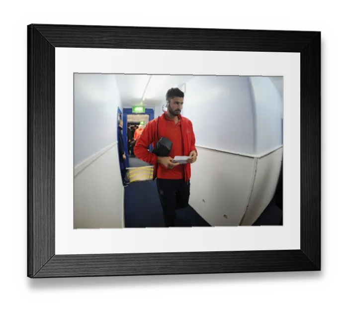 Framed Print : Olivier Giroud Arrives at Hillsborough Stadium for Arsenal's Capital One Cup Clash against Sheffield Wednesday