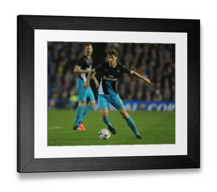 Framed Print : Arsenal's Krystian Bielik in Action during Capital One Cup Clash against Sheffield Wednesday
