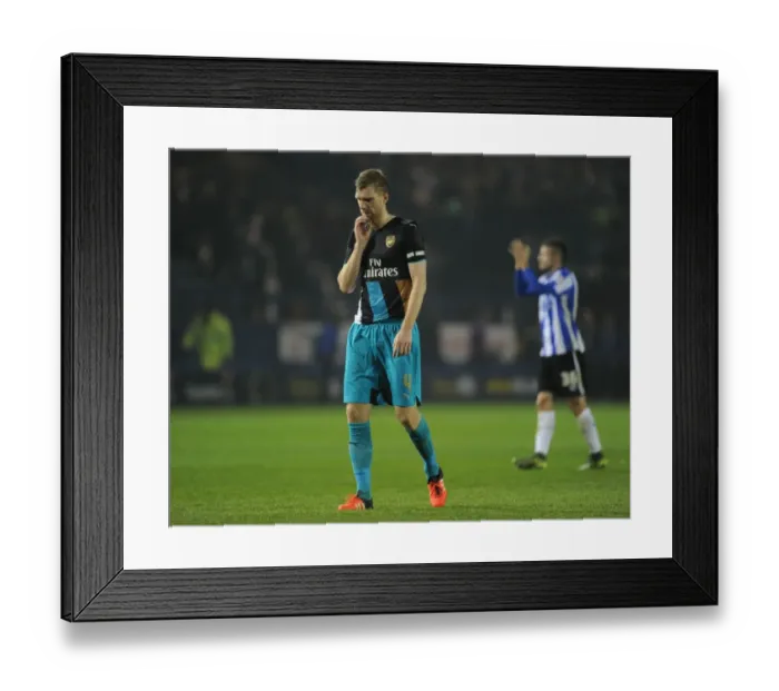 Framed Print : Per Mertesacker's Reaction: Arsenal Overcome Sheffield Wednesday in Capital One Cup