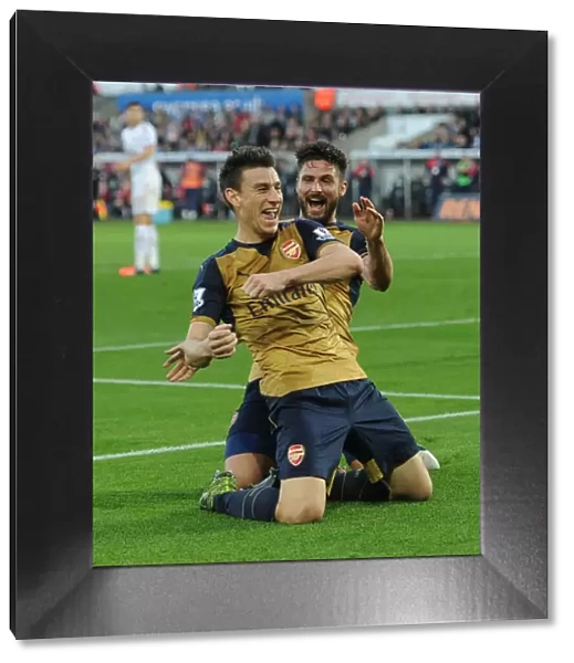Arsenal's Unstoppable Duo: Koscielny and Giroud's Glorious Goal Celebration at Swansea, 2015-16