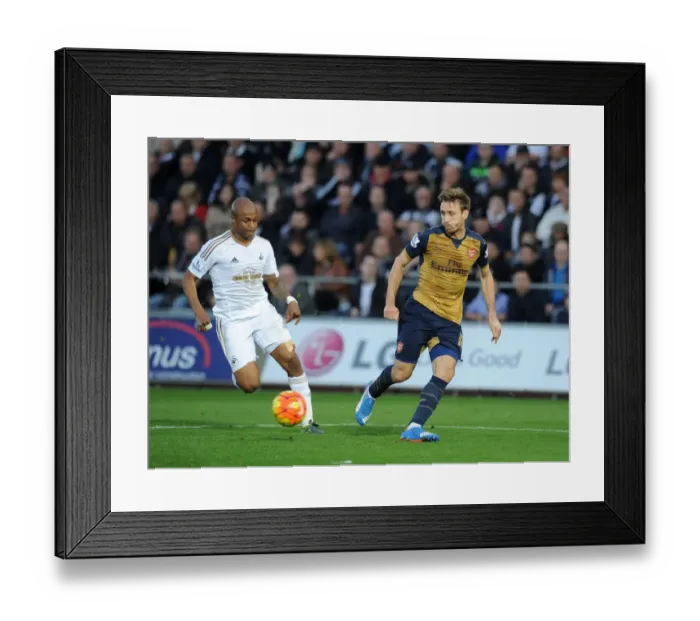 Framed Print : Monreal Under Siege: Ayew's Intense Pressure on Arsenal's Defender